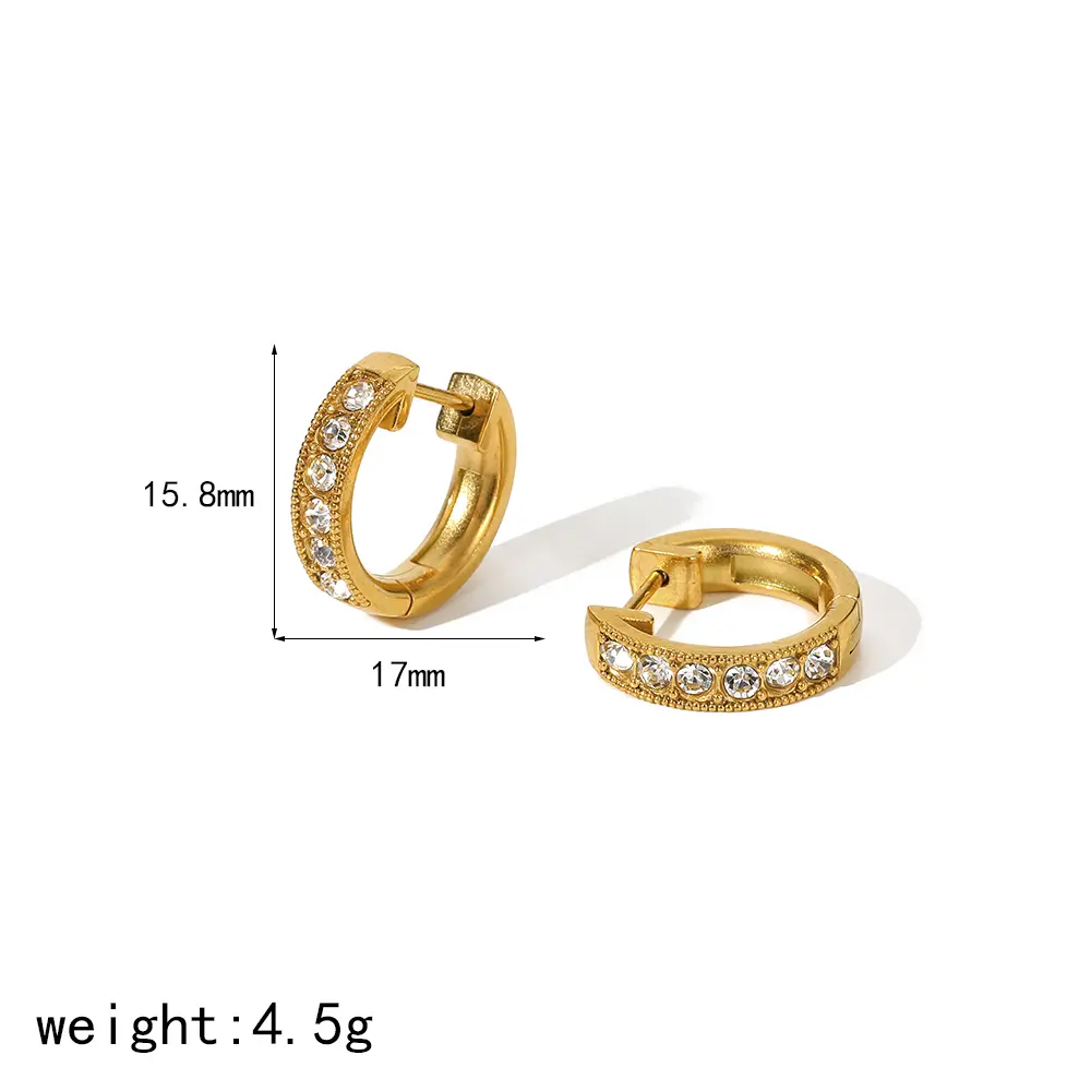 1 paire de boucles d'oreilles à tige simples et élégantes en forme de C en acier inoxydable plaqué or 18 carats avec strass incrustés pour femmes h5 Image2